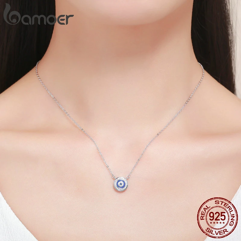 BAMOER Hot Sale 100% 925 Sterling Silver Blue Lucky Eye Guardian Eye Pendant Necklace for Women Clear CZ Fine Jewelry SCN165 - Image 4