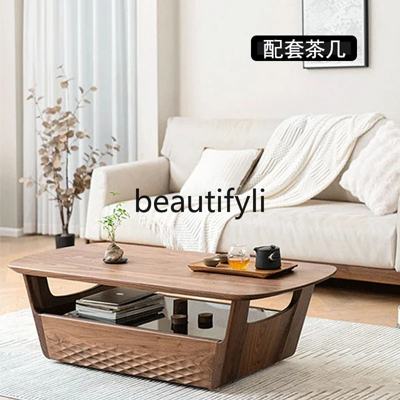 North American black walnut sofa all solid wood Nordic small apartment aesthetic fabric leather three or four people