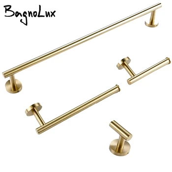 Brushed Gold Bathroom Accessories Set Hardware Kit Wall Mount Hand Towel Bar Rack Toilet Roll Paper Holder Robe Hook Hanger