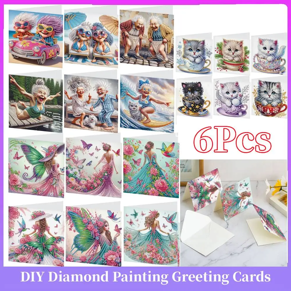 

6Pcs Christmas DIY Diamond Painting Card Rhinestone Painting Card Kit Diamond Painting Greeting Card for Holiday Party Favors