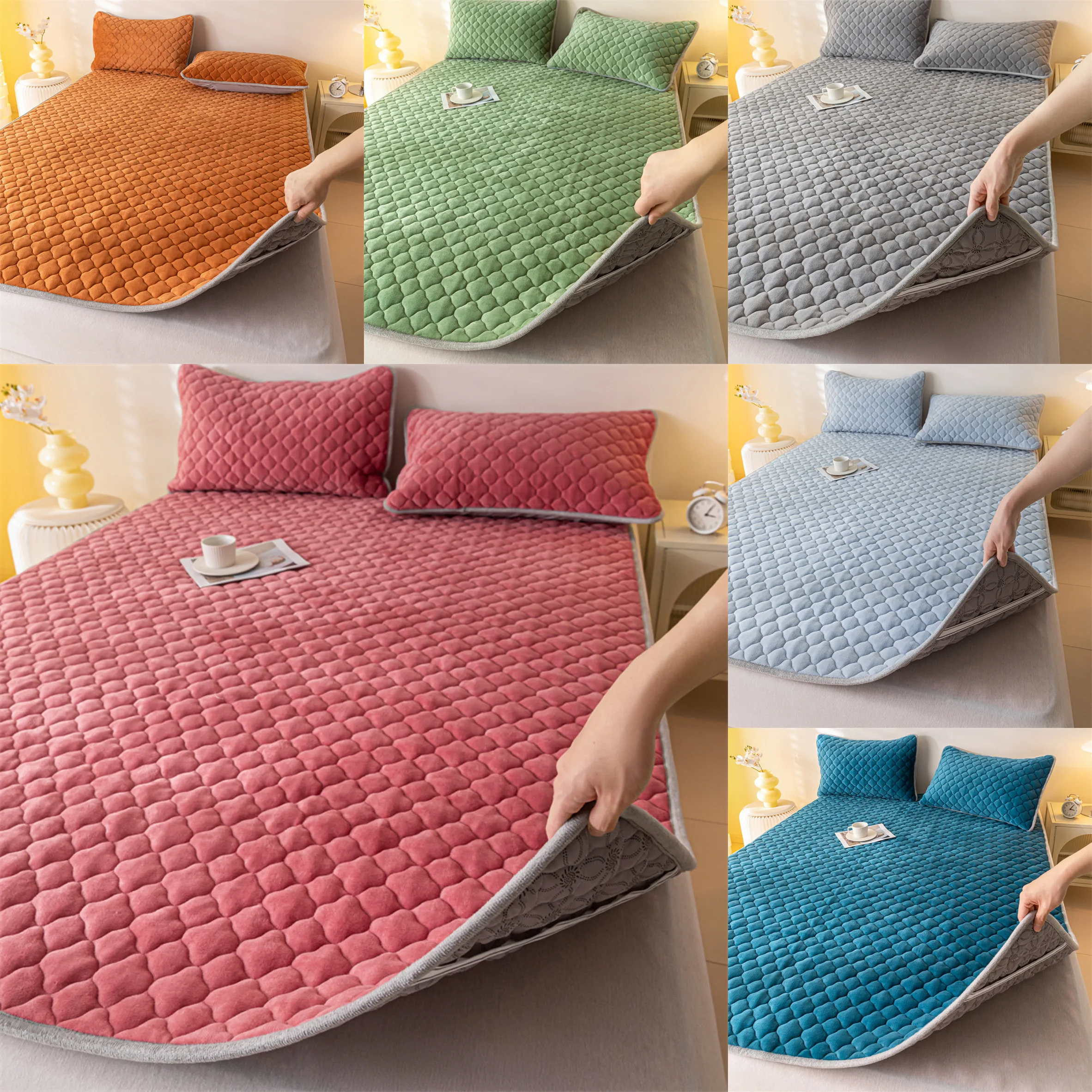 3 pieces of milk fleece-padded mattress cover pillowcase, soft, comfortable and warm bedding can be washed by machine for bedroo