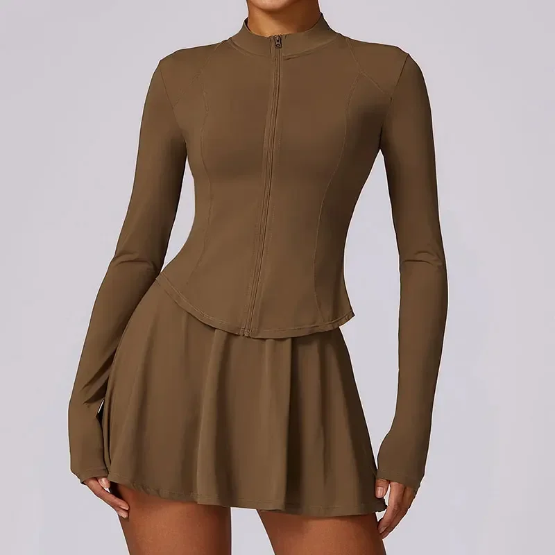 

Женский комплект для йоги из двух предметов: быстросохнущая охлаждающая спортивная юбка и топ с длинным рукавом для тенниса и бега с защитой от УФ-излучения, новинка 2025 года