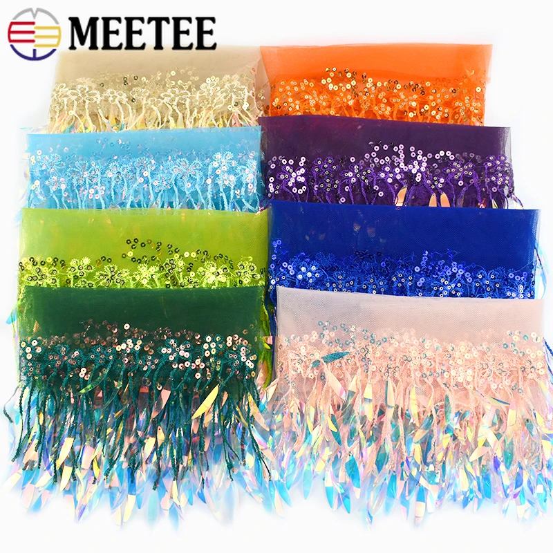 

1-5Yards Meetee 15cm Sequin Lace Trim Mesh Tassels Fringe Wedding Dress Clothing Decoration Tassel Fabric DIY Sewing Accessories