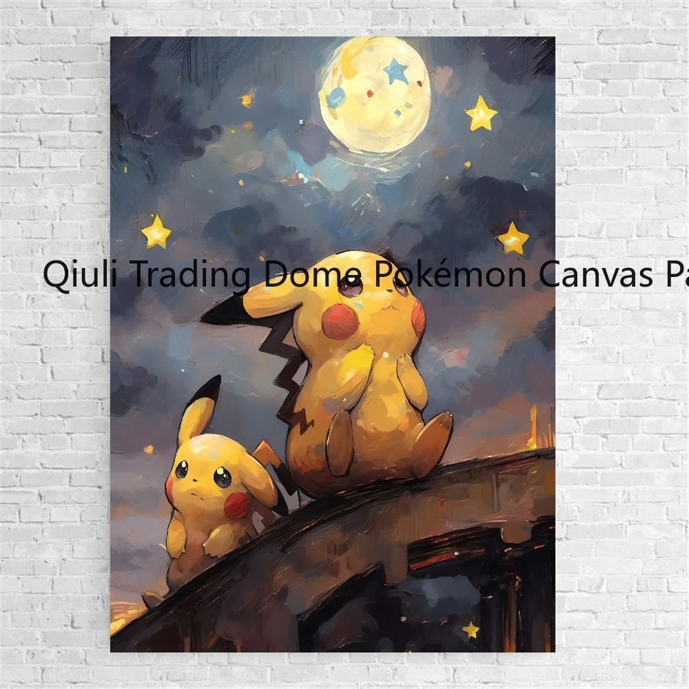 Van Gogh Museum New Pokemon Anime Figures Pikachu Watercolor Painting Canvas Posters and Prints Wall Art Picture for Living Room