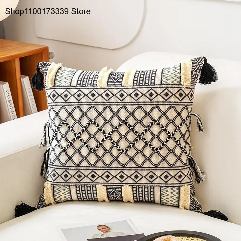 [Only Includes Pillowcases] Leisure Minimalist Pattern Ethnic Style Cotton Linen Fringe Sofa Hotel Storm West Asia Pillowcase