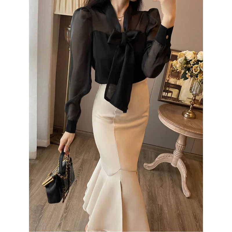 Spring Summer New Ladies Temperament Long Split Fishtail Skirt Fashion Joker Solid Color Half-Length Comfortable Zipper Skirt