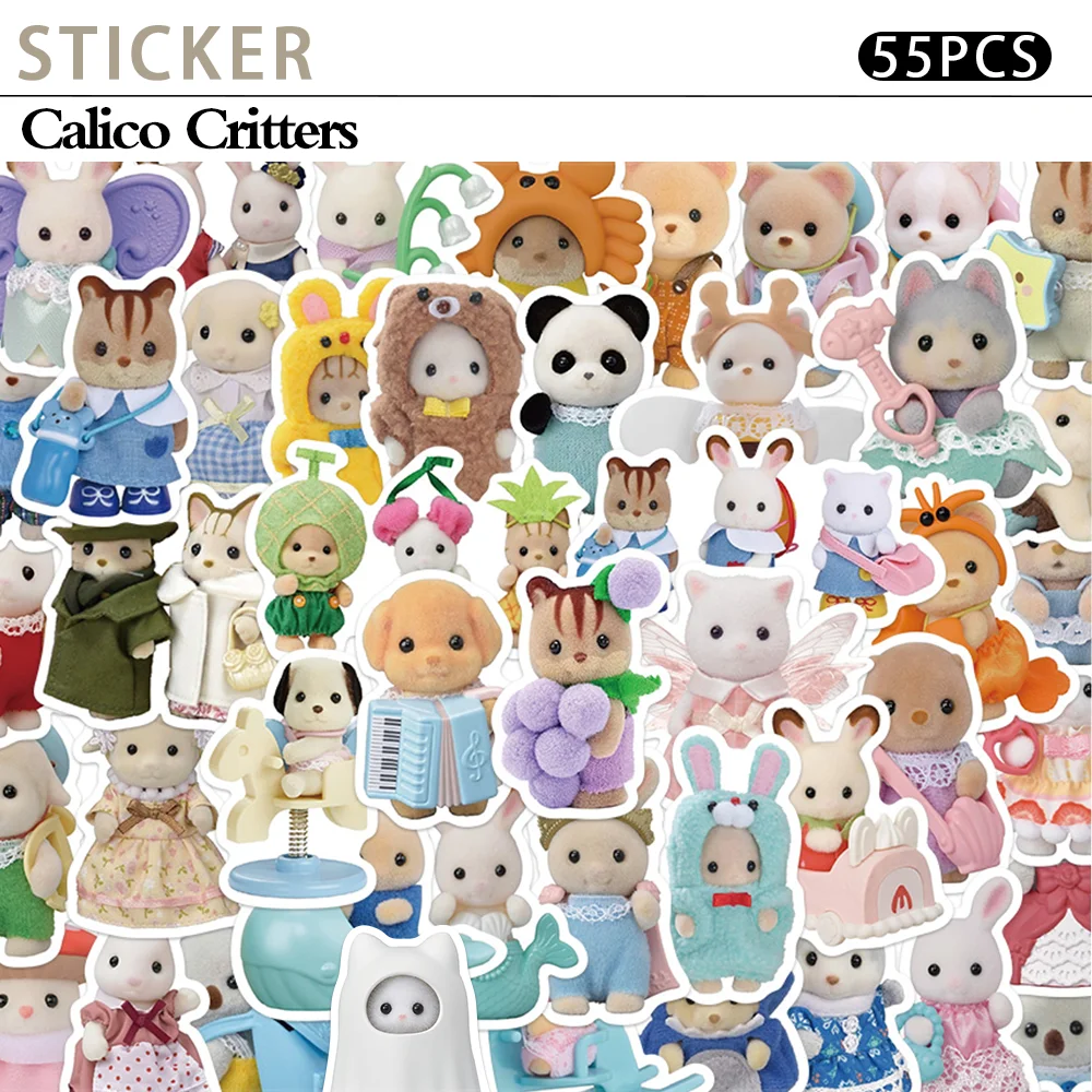 55pcs Calico Critters Stickers Laptop Scrapbook Decoration Graffiti Decals Skateboard Laptop Waterproof Sticker