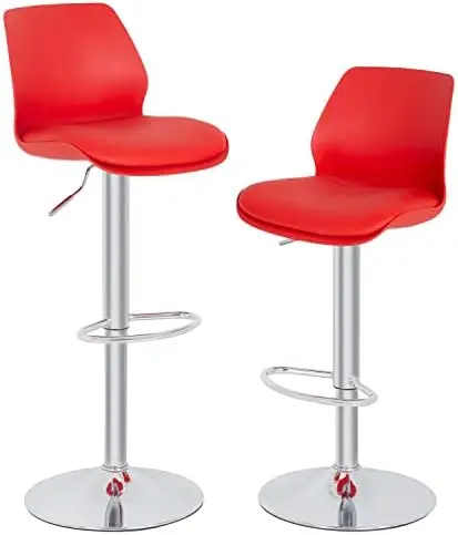 

Stools Set of 2 for and Kitchen Stools Barstool with Polypropylene Back and Soft Leather Seat Swivel Adjustable Chairs (Red