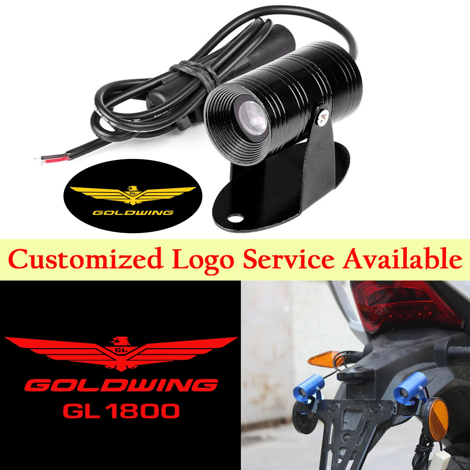 Red/Gold GOLDWING GL 1800 Logo Motorcycle Ghost Shadow Laser Projector LED Light Spotlight