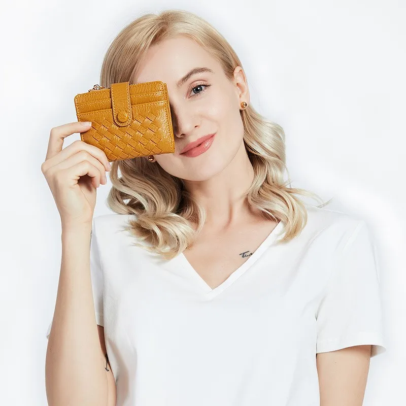 Women's Short Wallet Cute Buckle Handwoven Foldable Multi-Card Holder Minimalist Sweet Coin Purse