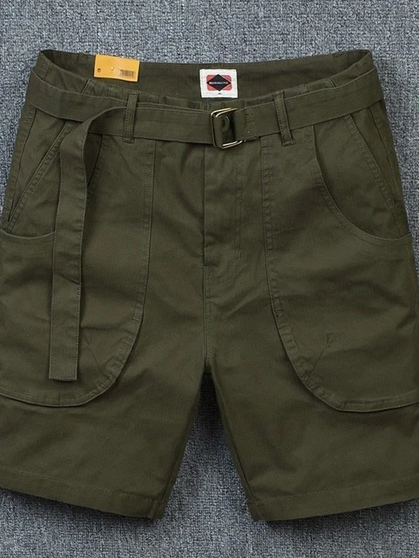 

Loose Fit Workwear orts Men's Japanese Retro Elastic Waist Five-Quarter Length Summer Casual Straight Leg Pants