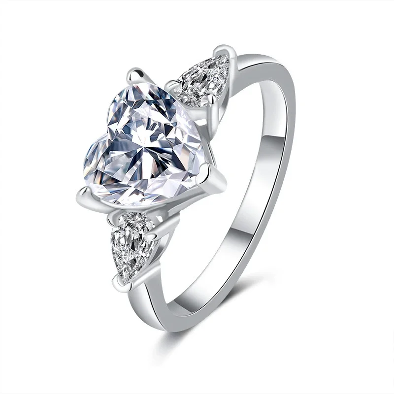 

ZFSILVER Silver Fine 925 Fashion Fine Trendy Luxury Moissanite 2Ct Sweet Heart Rings For Charms Women Party Jewelry Gifts QCJ115