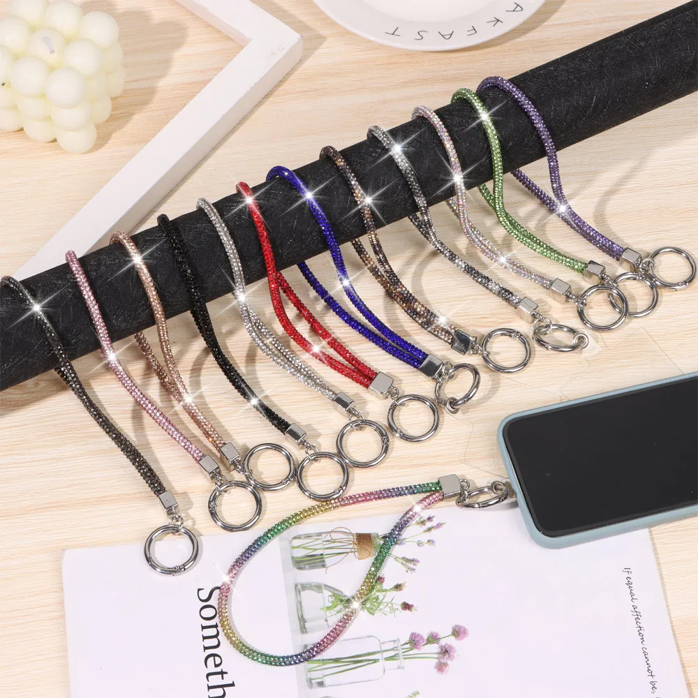 Luxury Bling Bling Keychain Bright Rhinestone Phone Lanyard Wrist Straps Hanging Cord Diamond Crystal Anti-lost Rope