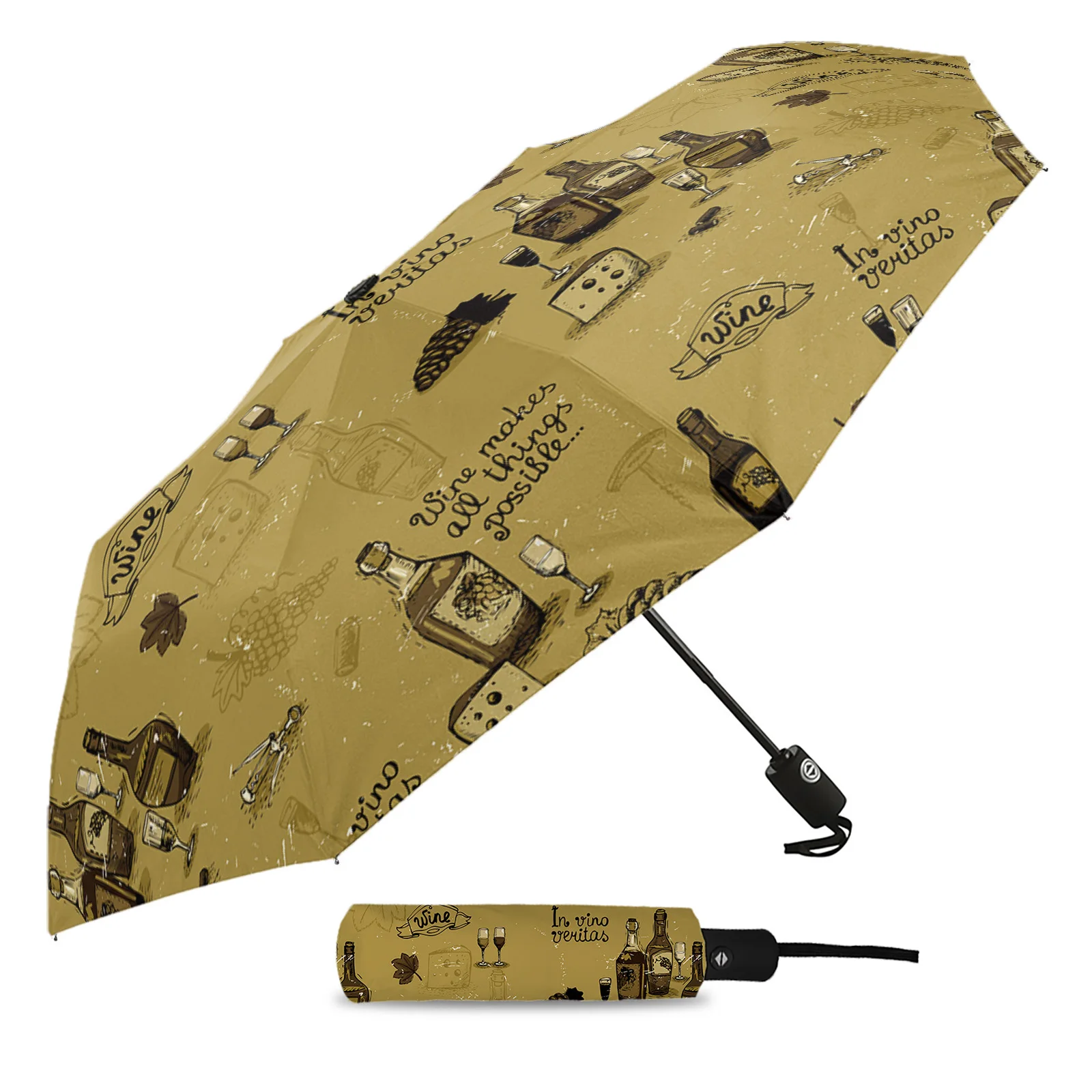 Wine Retro Grapes Summer Umbrella for Travel Outdoor Male Female Rain Umbrella Fully-automatic Printed Umbrella