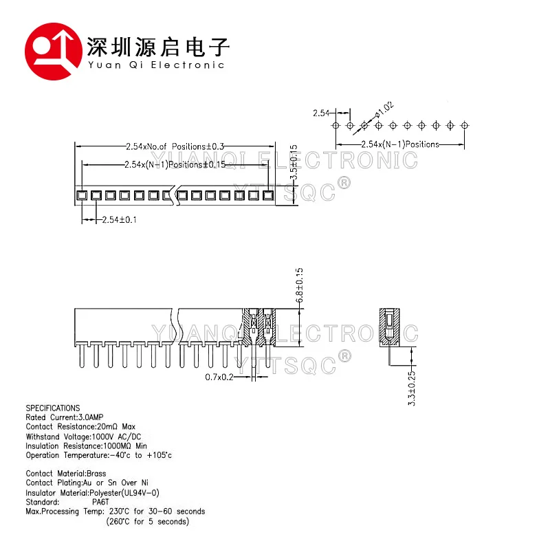 20PCS 2.54mm PH6.8 DIP Single Row 1*2P3P4P5P6P7P8P9P10P-40P Straight Rohs Gold 0.1" Pitch PCB Female Pin Header Connector Socket