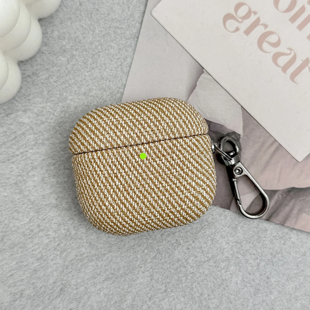 Fresh Simple Oblique Stripe Texture Faux Leather With Hook Protective Earphone Cover Case for AirPods 1 or 2 3 4 5 Pro 2 Pro 3 - view 4