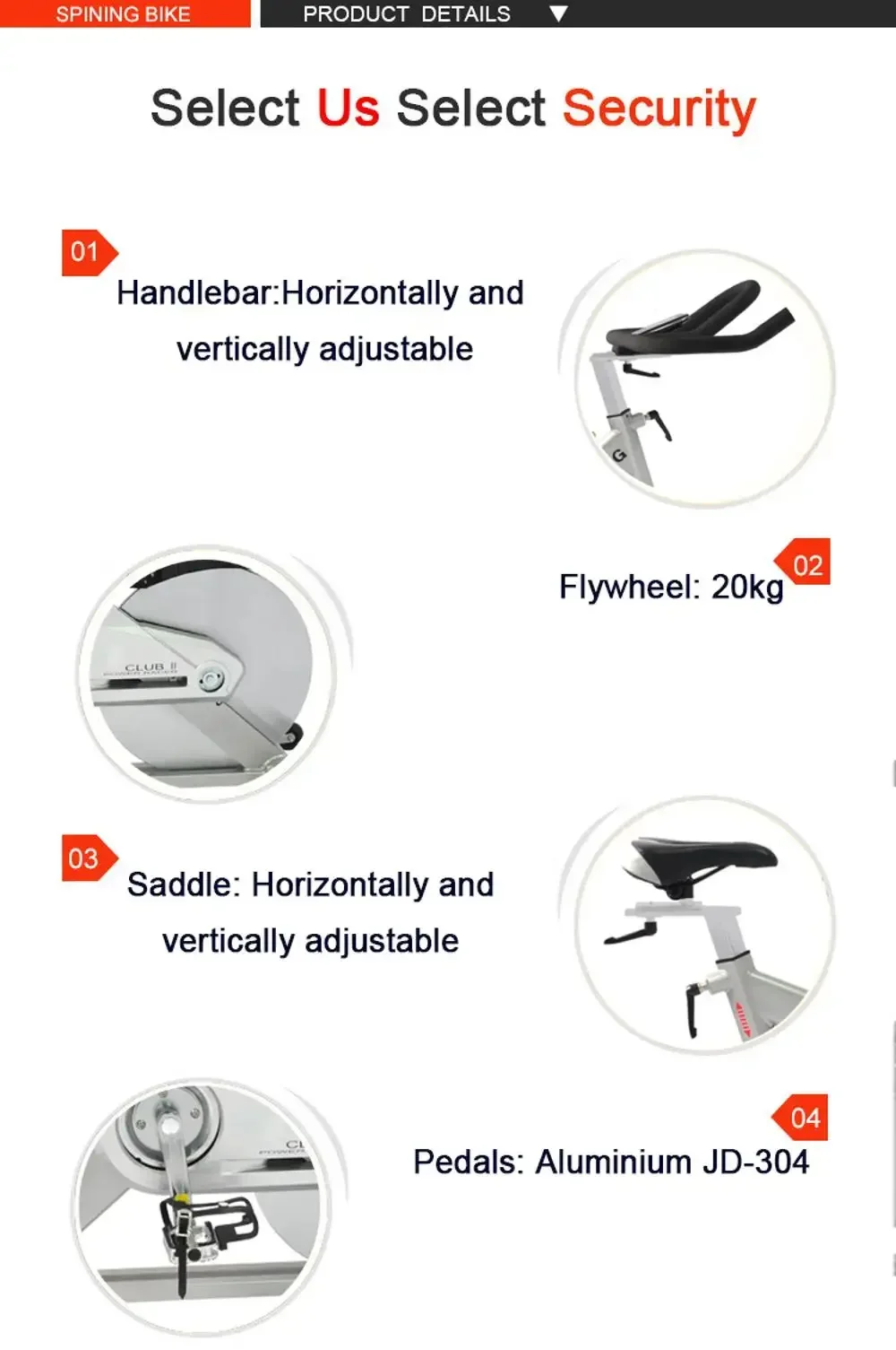 Semi-professional Use Commercial Fitness Club Exercise Stationary Indoor spinning Bike with 20kg CNC Flywheel A