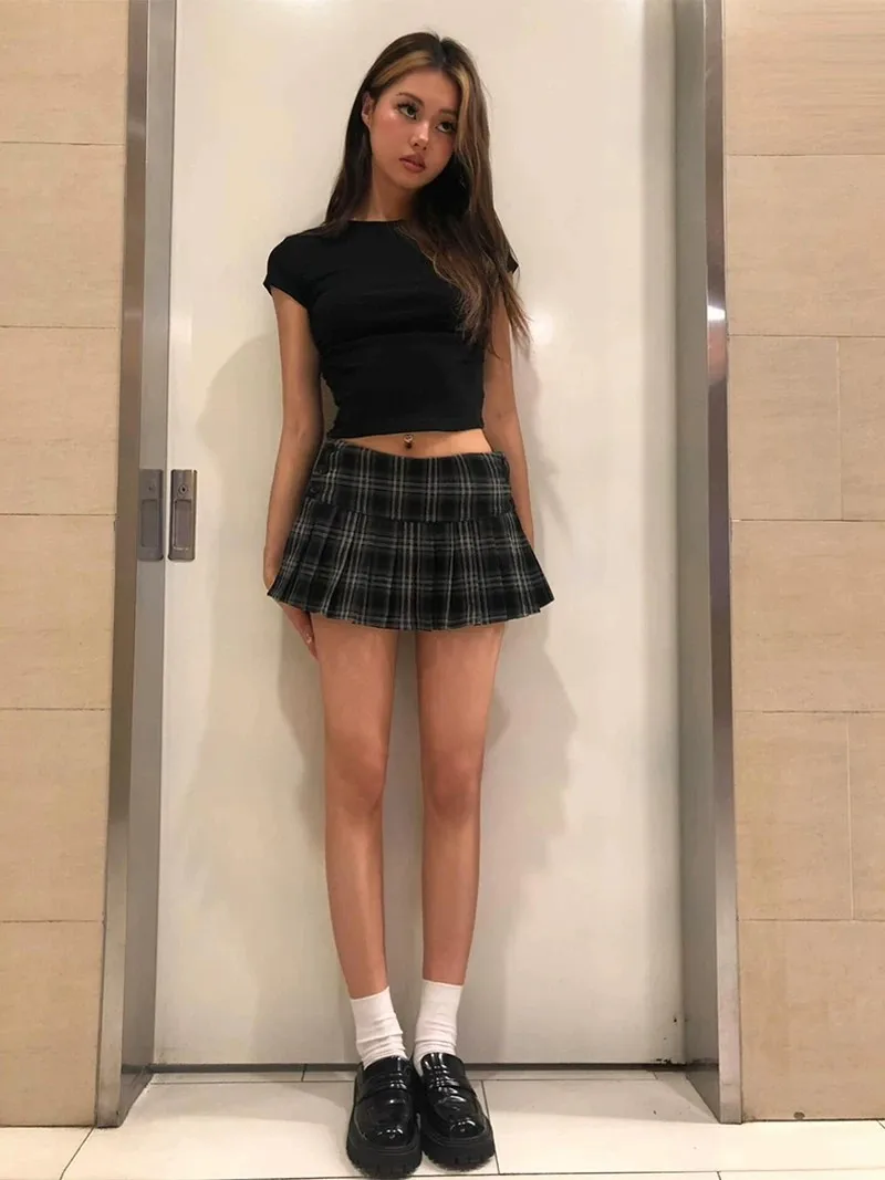 Romantic Retro Plaid  Skirt Women Summer New College Style Hot Girl American Grid Short Skirt Half-length Skirt