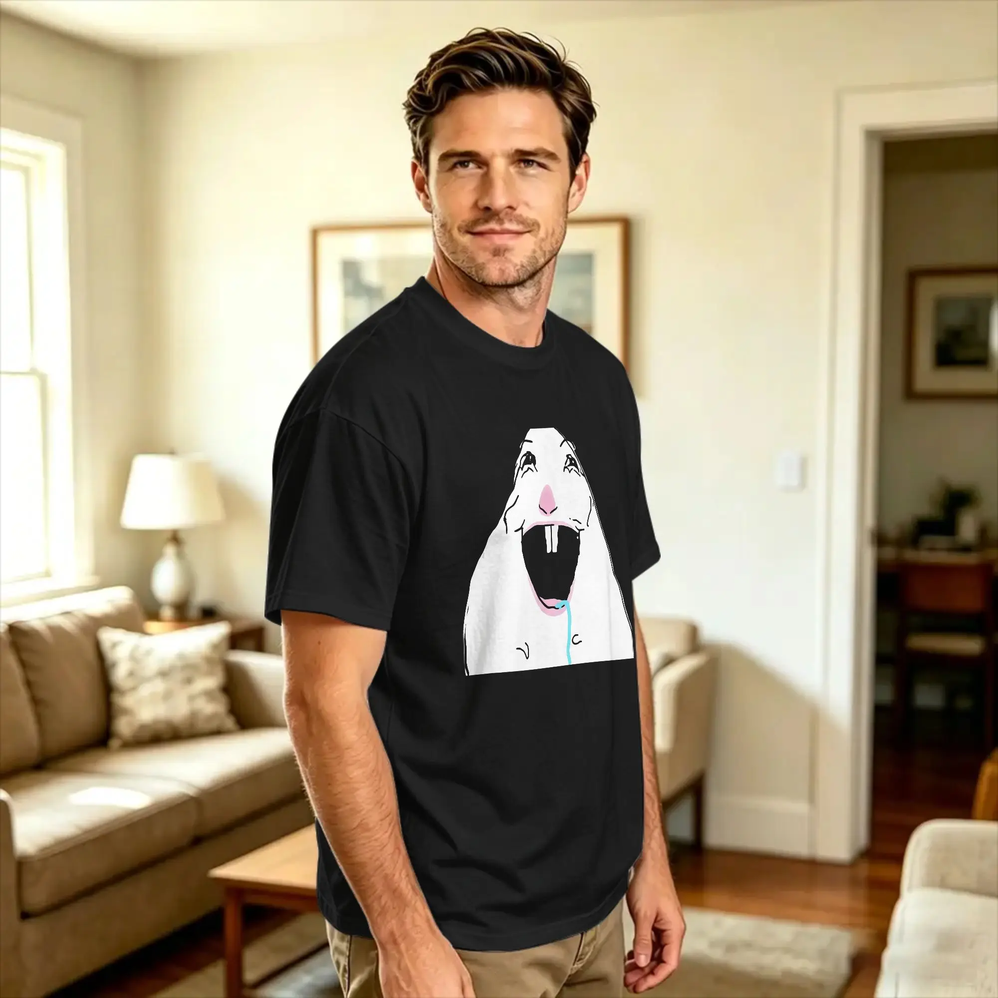 Silly Drooling White Hamster T Shirt Adult  Vintage T Shirts Summer Breathable Harajuku Tee Shirt Pattern Big Size Tops