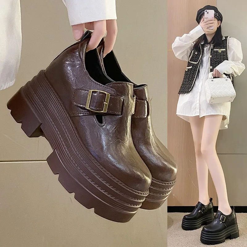 

2025 Новые роскошные женские маленькие кожаные туфли в британском стиле, туфли Le Fu на толстой подошве, универсальные повседневные туфли на высоком каблуке 10 см