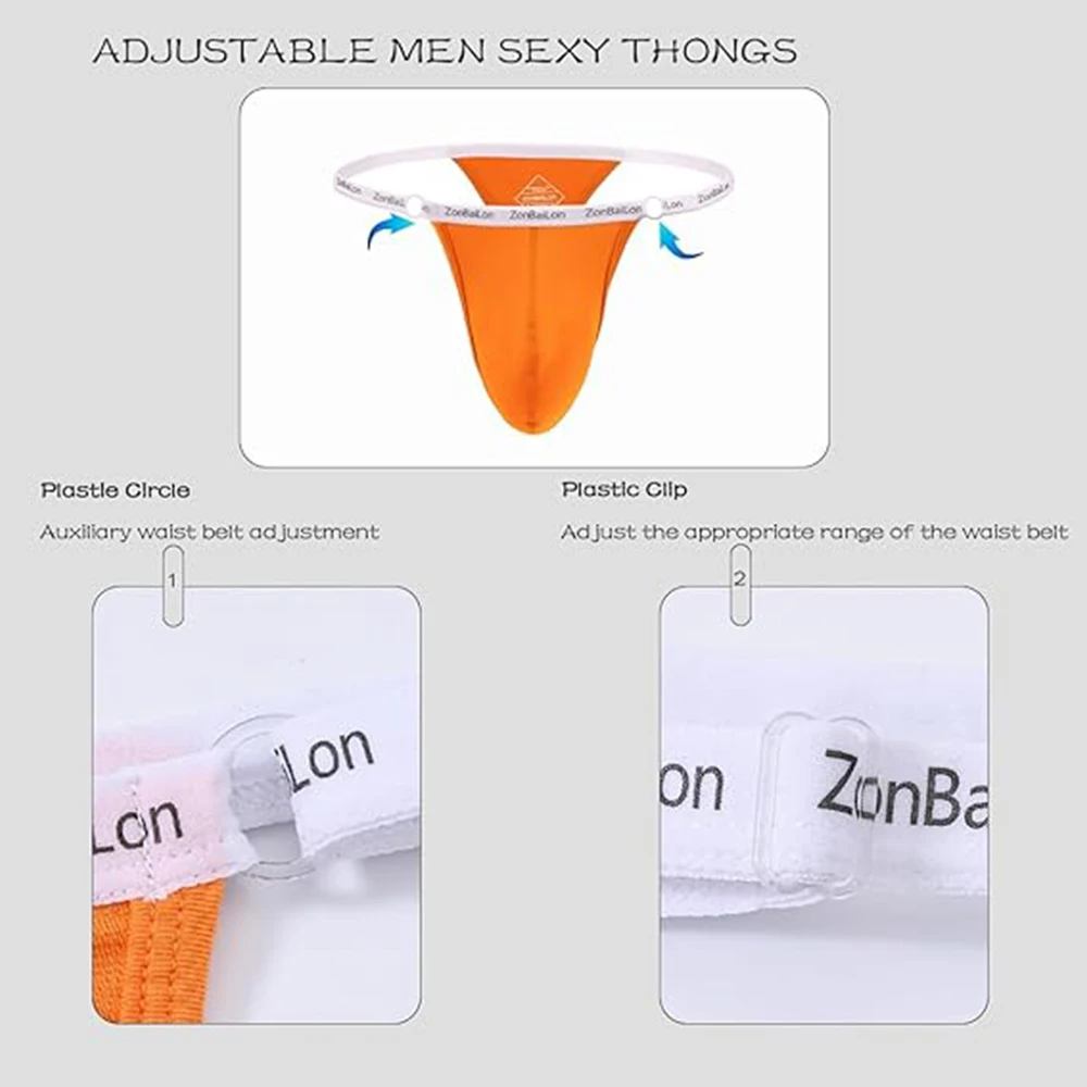 Jinshi Men's Comfortable Thongs G-Strings Jockstrap Sexy Underwear Adjustable Size Men T-Back