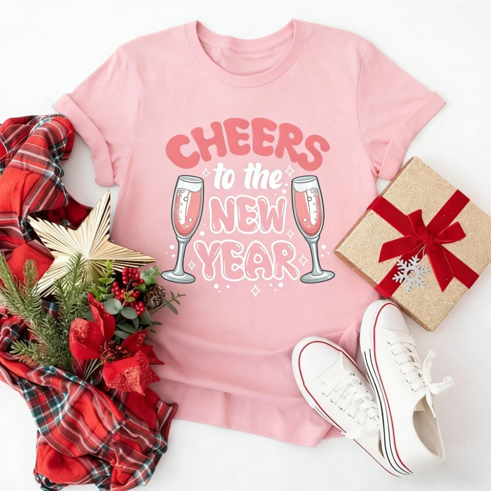 

Рубашки унисекс Cheers To The New Year Женская одежда больших размеров Футболка для вечеринки Happy New Year Одинаковые футболки для всей семьи Модные хлопковые топы