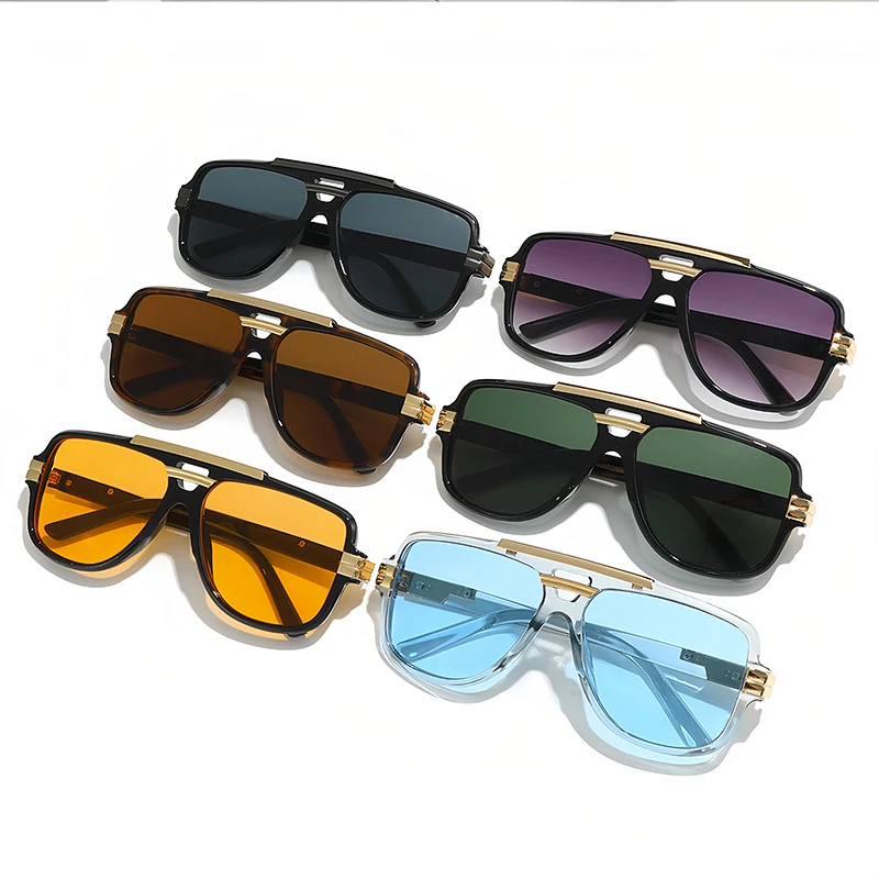 CATERSIDE Retro Herren-Sonnenbrille mit quadratischem, großem Rahmen, flachem Oberteil, Doppelbrücke, Piloten-Punk-Sonnenbrille, Damen-Party-Reisebrille, UV400 – Detail 5