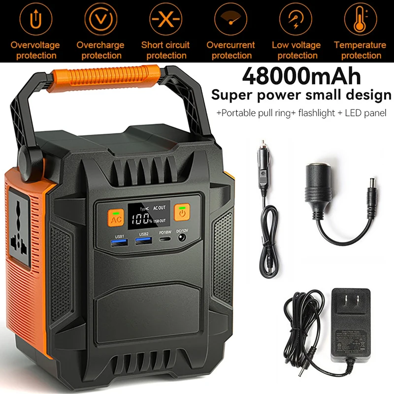 200W Portable Power Station 172.8Wh Solar Generator Battery 110V-230V AC Outlets Power Bank with LED Lighting Backup Powerbank