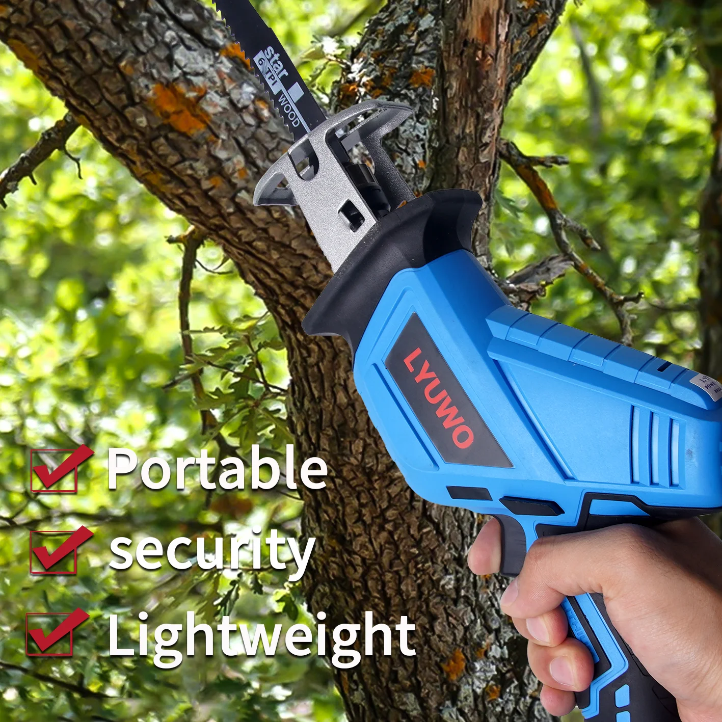 LYUWO 20V Rechargeable Reciprocating Saw Adjustable Speed Electric Saw Blade Saw Portable Wood Metal Cutting Chain Saw