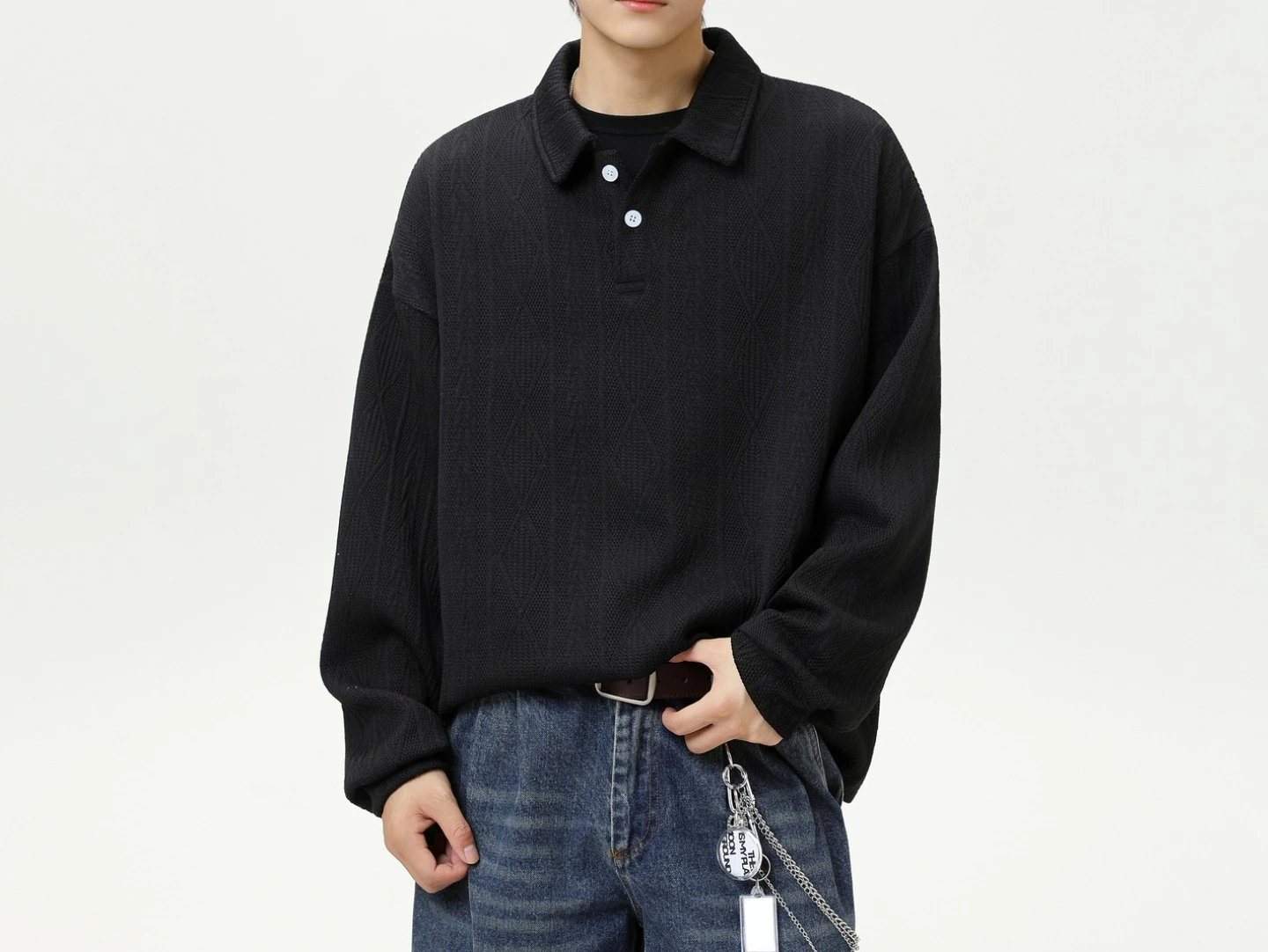 New Wheat Ear Pattern Texture Solid Color Clothes POLO Shirt Men's Retro Loose