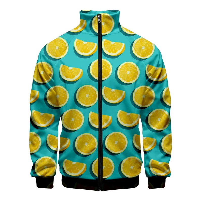 Lemon Peach Banana 3d Printed Jacket Men Fashion Street Oversized Long Sleeve Coat Tops Cartoon Fruits Zipper Jackets Clothes