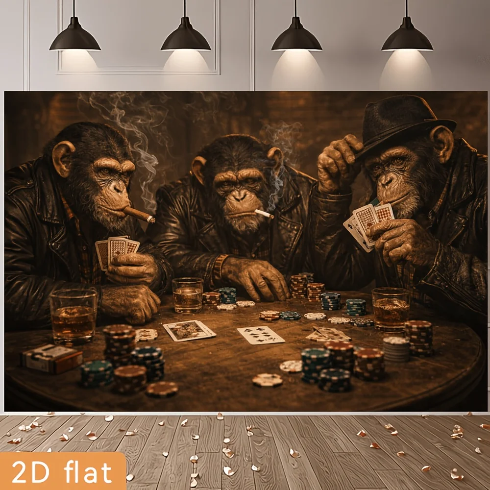 Realistic Baboon Poker Night Theme Tapestry Wall Hanging Jungle Casino Art Decor Print for Bedroom Living Room Decor