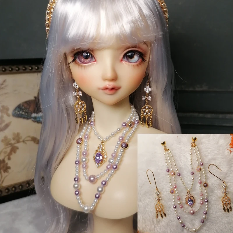 

D04-A911 children toy 1/4 1/3 BJD uncle SD doll's Photo props Accessoriess retro style luxury tassels purple earing necklace set