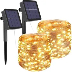 Guirnalda de luces LED solares para exteriores, guirnalda de luces de hadas para jardín, impermeable, decoración de patio, 32m, 22m, 12m, 7m