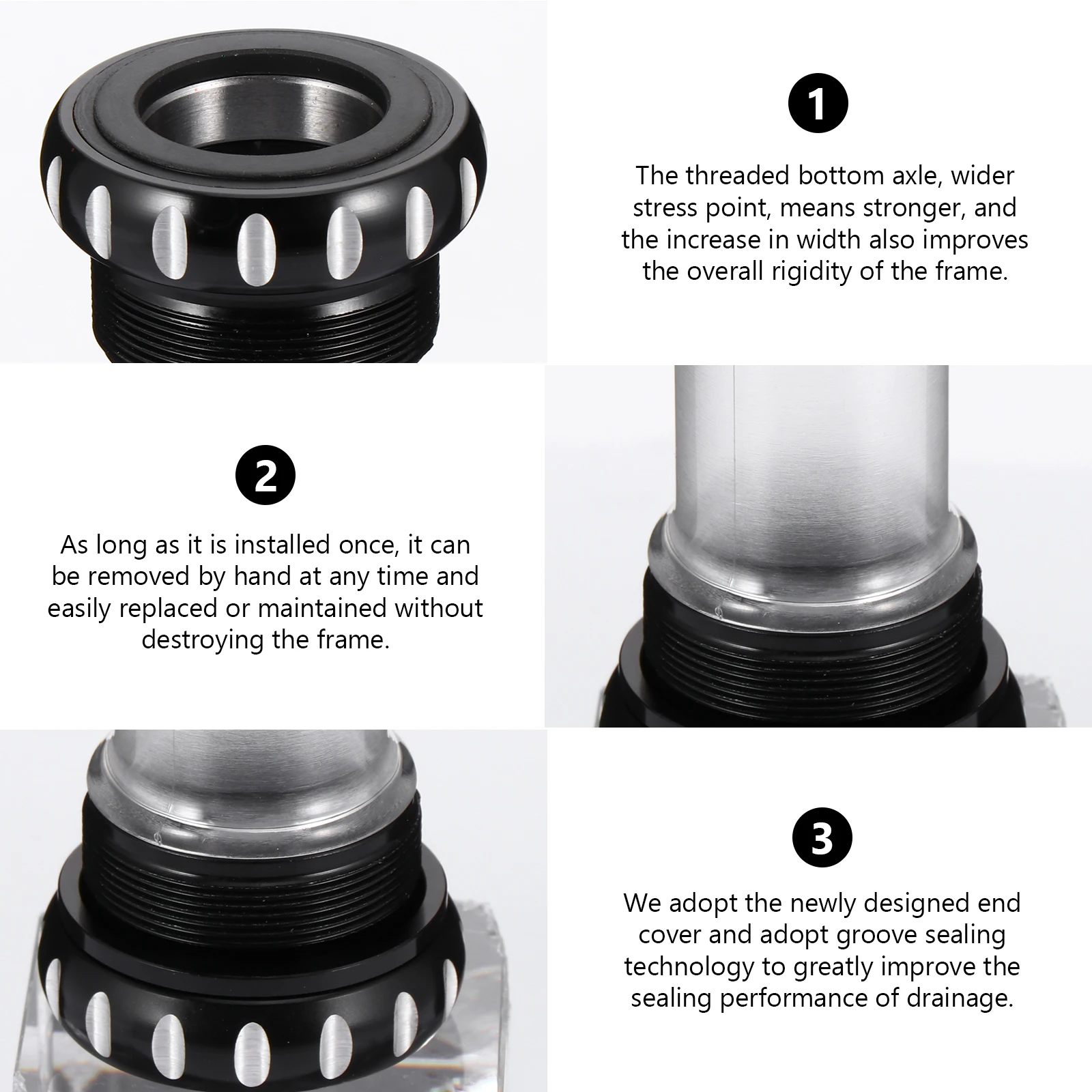 Mountain Bike Bottom Axle Threaded Integrated Hollow Crankshaft Aluminum Waterproof Sealed Bearing Durable Mountain Bike