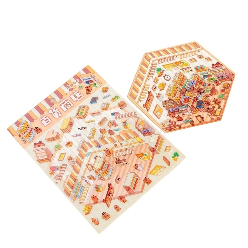 Fun Miniatur Adegan Stiker Kartun Pemandangan Pemandangan Stiker Scrapbooking Sticker Untuk Jurnal Telepon Meliputi Botol