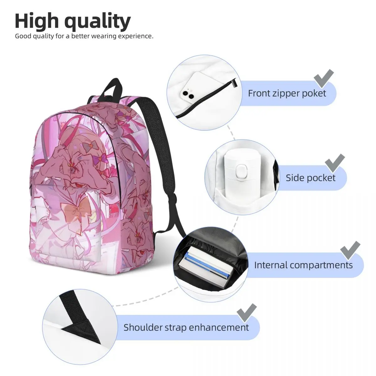 KAngel Anime Game Omgkawaiiangel Backpack Men Women High School Work Daypack Needy Girl Overdose Laptop Canvas Bags with Pocket