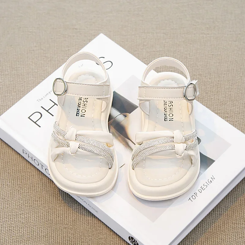 Summer Sandals Cartoon Kids Comfortable Buckle Crystal Hollow Beautiful Soft Students Baby Girls Elegant Princess Daily