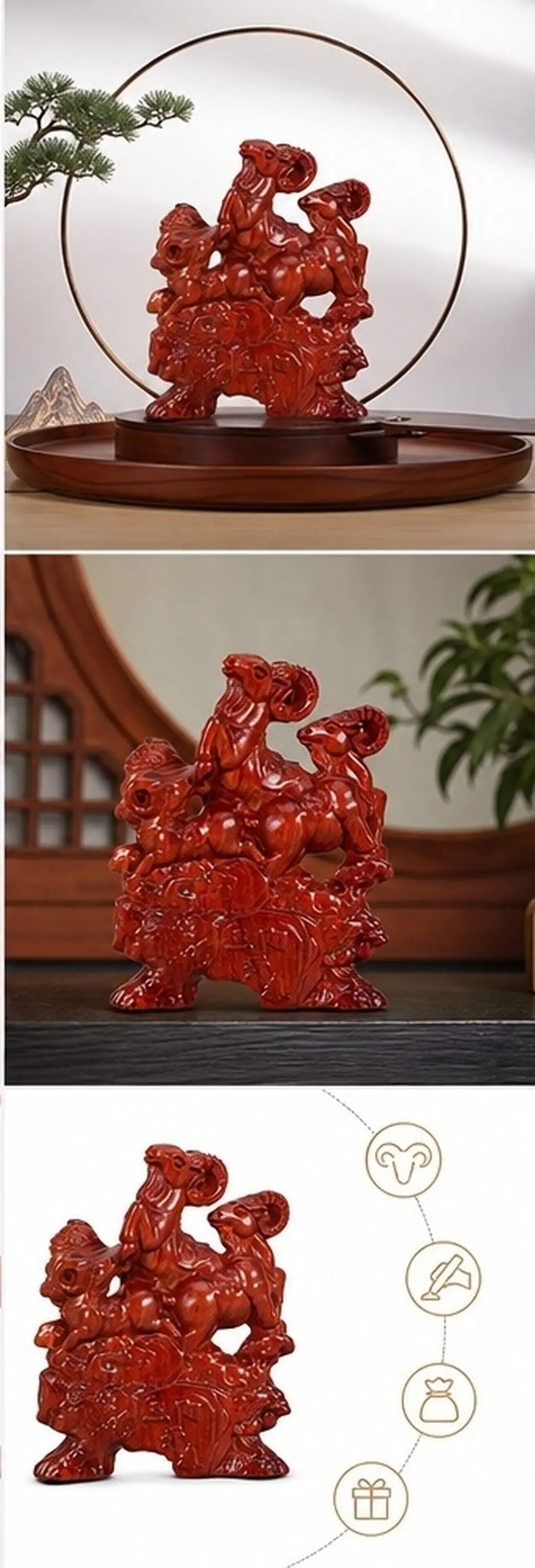 Handcrafted Wooden Goat Chinese Zodiac Statue 2027 Lunar New Year Feng Shui Prosperity Home Table Decoration Wood Carved Sheep