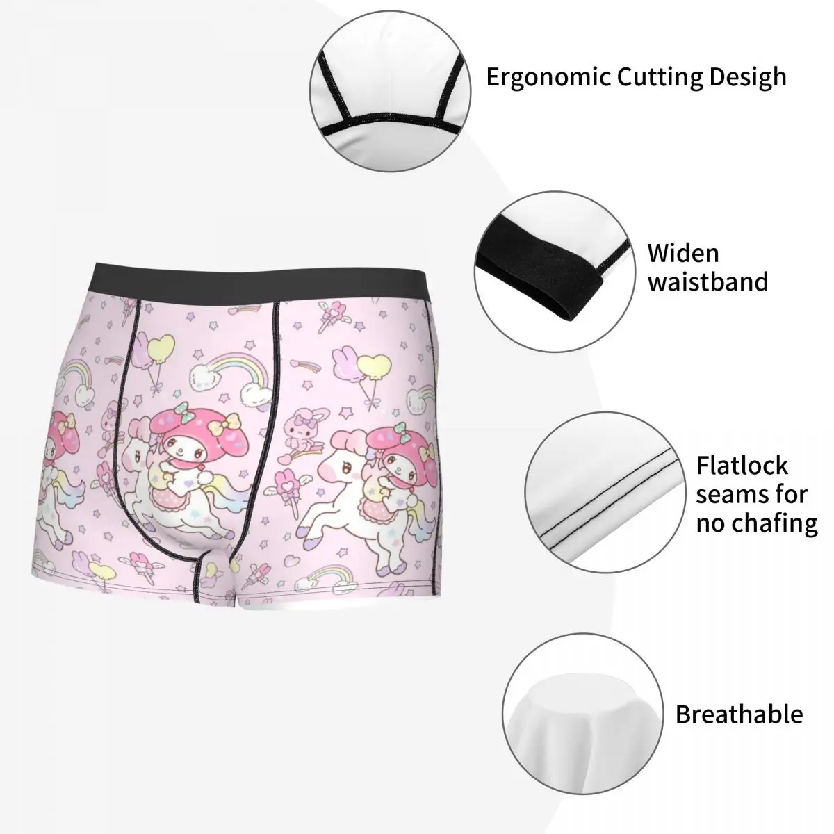 Custom Anime My Melody Underwear Men Breathable Boxer Briefs Shorts Panties Soft Underpants For Male