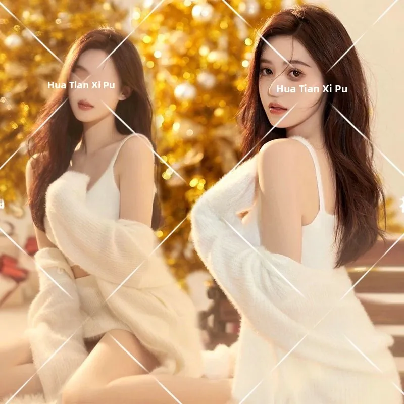 

Christmas Theme Fashionable White Pure Desire Style Photography Clothes for Girls Artistic Portrait Photography Costume