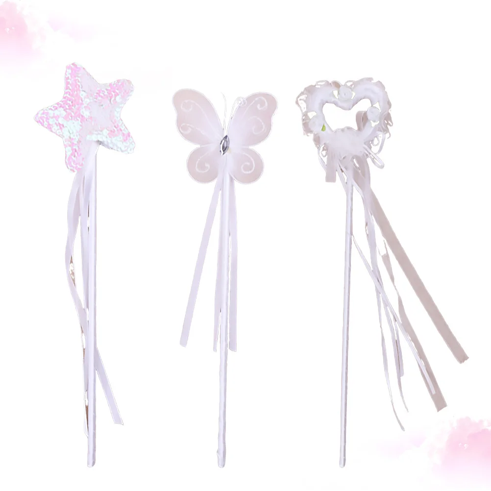 Varitas de hadas con diseño de corazón de pentagrama, Material seguro blanco, varillas para fiesta de cumpleaños para niños, varita de pentagrama, varita de hadas, 3 uds.