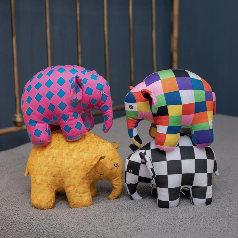 Figura de elefante de Elmer de dibujos animados de Anime, juguete de peluche colgante a cuadros, elefante Emma, muñeco de peluche, almohada tranquilizadora para niños, regalo de cumpleaños