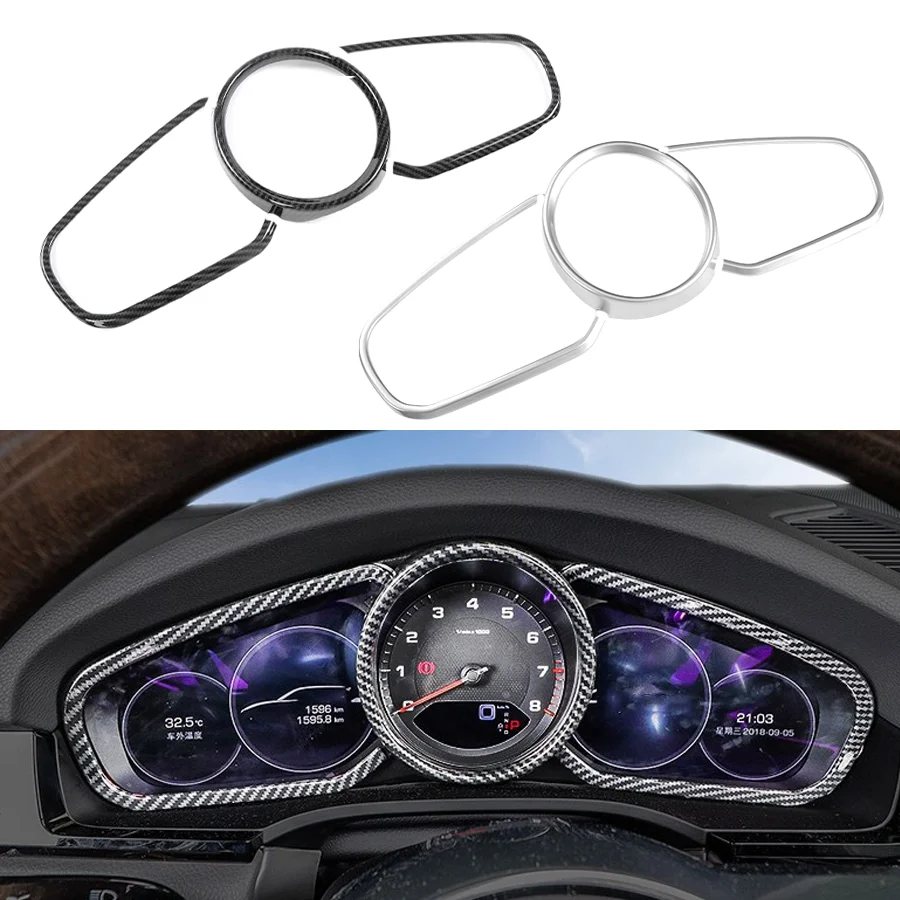 

1x углеродное волокно/серебристый/красный автомобильный экран приборной панели, рамка для Porsche Cayenne 2018-2022 Panamera 2017-2022, украшение