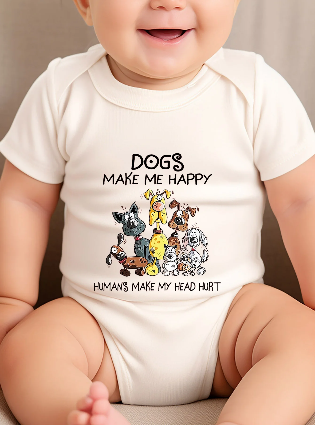 Newborn Toddler Cute Dogs Make Me Happy Printing Bodysuit Clothes Rompers Jumpsuit Baby Girl Boy Dogs Pattern Infant