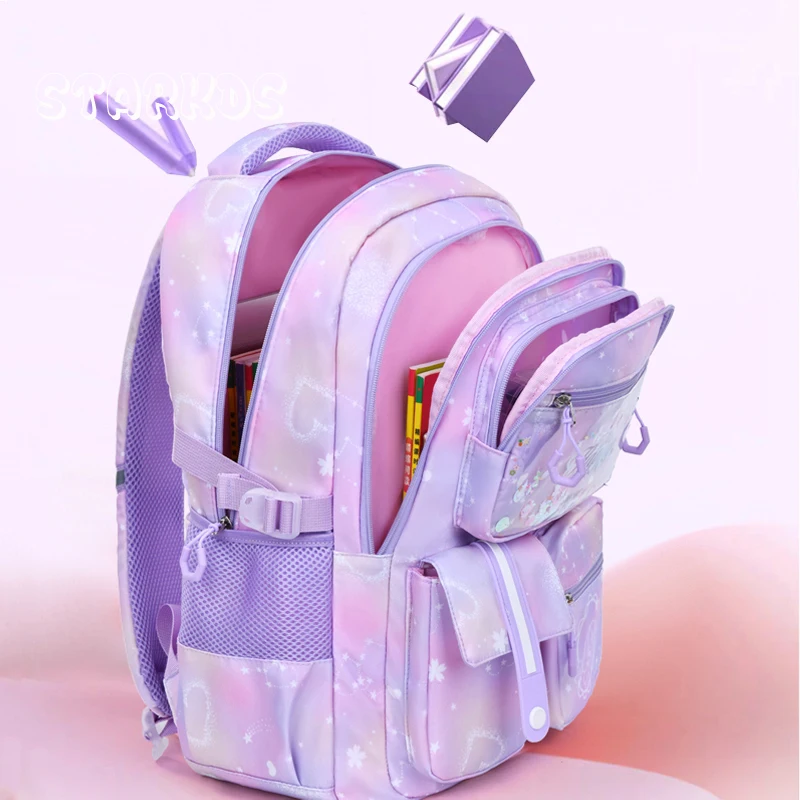 Princess Pink Purple School Bags For Junior Girls Orthopaedics Comfy Backpacks Kids Primary Schoolbag Large Capacity Waterproof