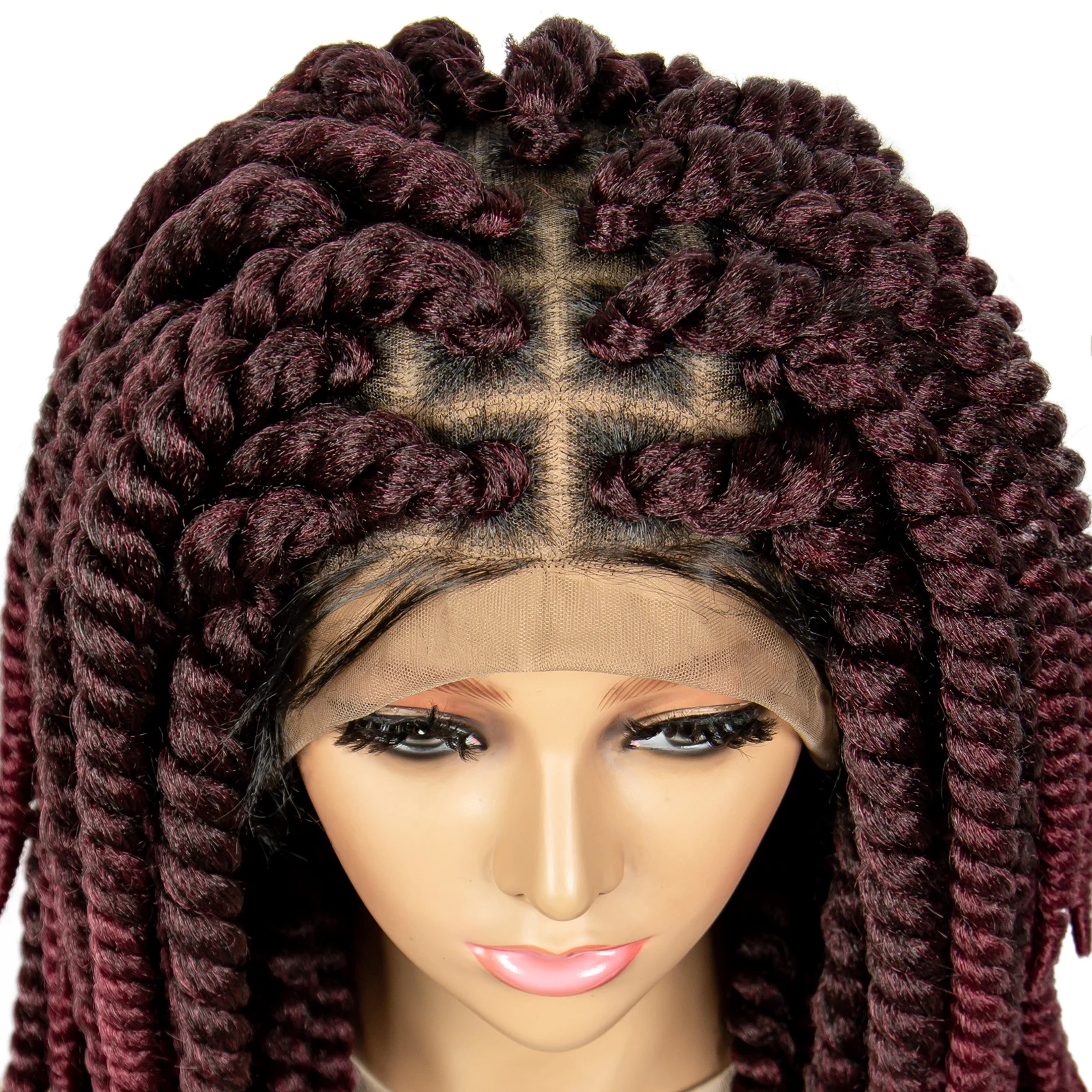 วิกผมถักเปียแบบกล่อง 16 นิ้ว แบบไร้ปม HD วิกผมลูกไม้ถักเปียแบบเต็มศีรษะสำหรับผู้หญิง วิกผมถักเปียแบบโครเชต์พร้อมผมเบบี้แฮร์