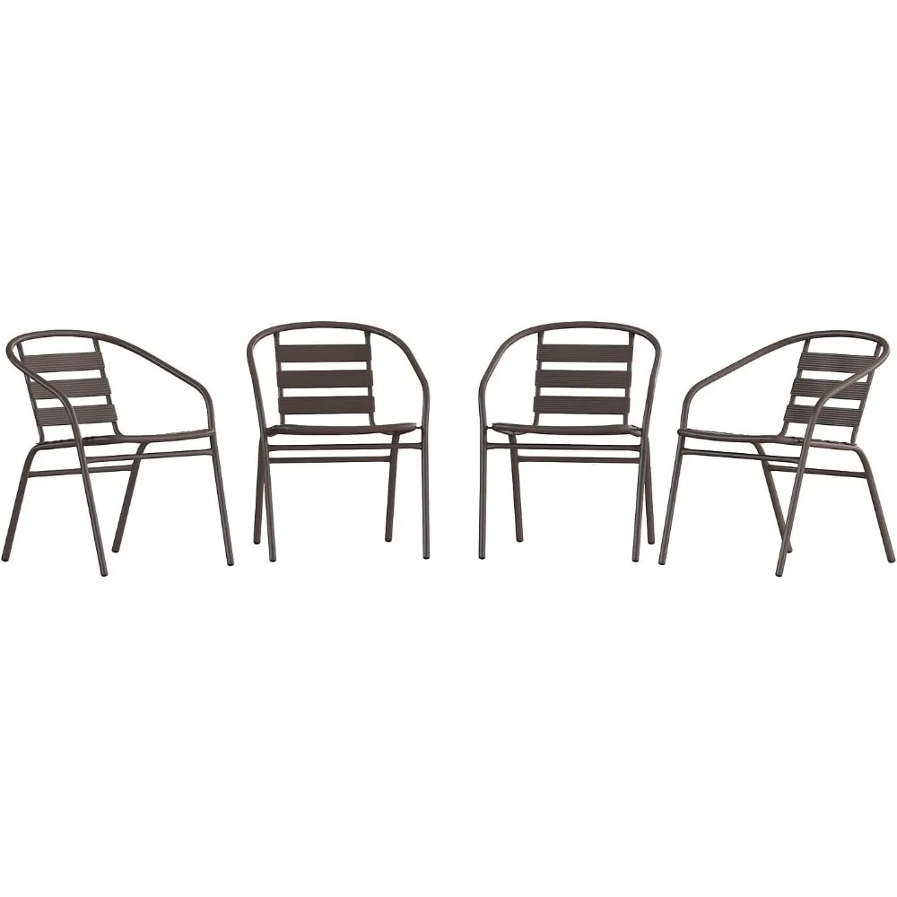 

4 Pack Metal Restaurant Stack Chair with Aluminum Slats, Set of 4, Bronze