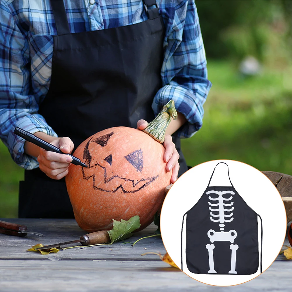 

2 Pcs Halloween Skull Stand Adult Apron Black Home Cooking Aldult Convenient Stain Resistant Polyester Hanging Neck