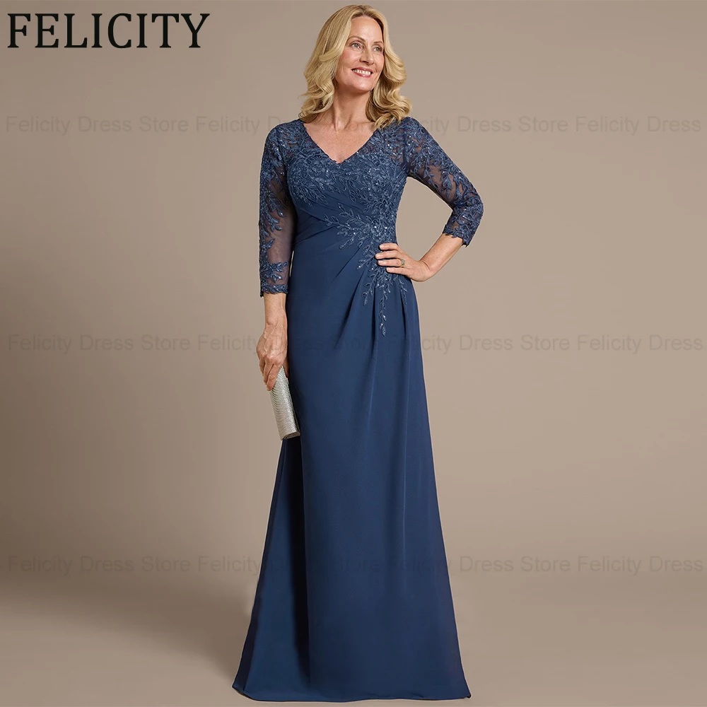 

FELICITY Gorgeous Mother of the Bride Dresses A-Line V-Neck Wedding Guest Party Dress 2024 Lace Appliques Beading Evening Gowns